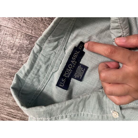 US Polo Assn Size XXL Pale Blue Button Down Short Sleeve Casual Shirt Men’s - Picture 3 of 6